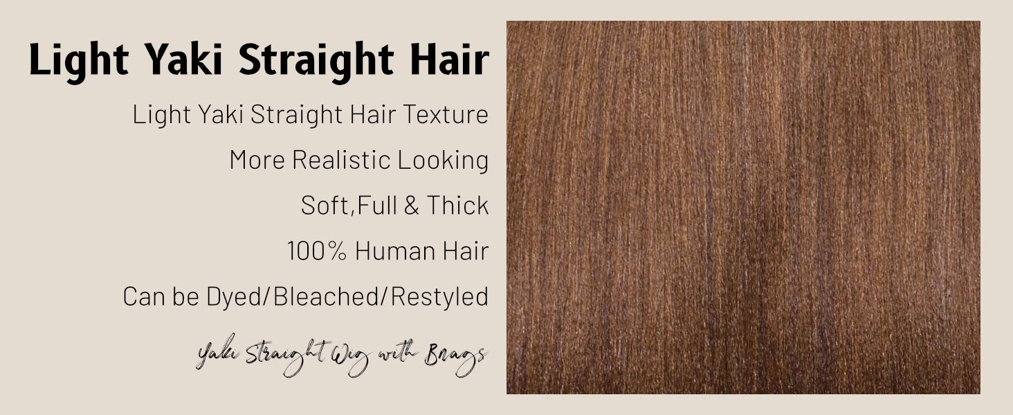 Unice Hair Yaki Straight #4 Brown Human Hair Wig With Bangs Layered Cut Middle Part 4x2 Lace Front Human Hair Wig 150% Density