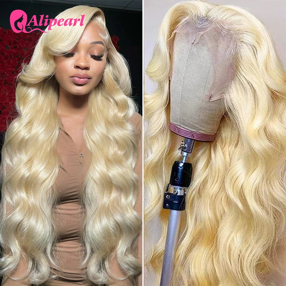 AliPearl Blonde Body Wave 5x5 Lace Closure Wig Peruvian Human Hair Wig 28Inch Transparent Lace Front Wig Pre Plucked 150 Density