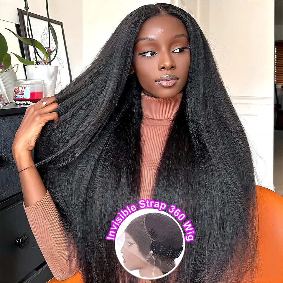 250D Invisible Strap Lace Wig Human Hair 360 Full Lace Front Human Hair Wig Kinky Straight Lace Frontal Wig Glueless Wigs