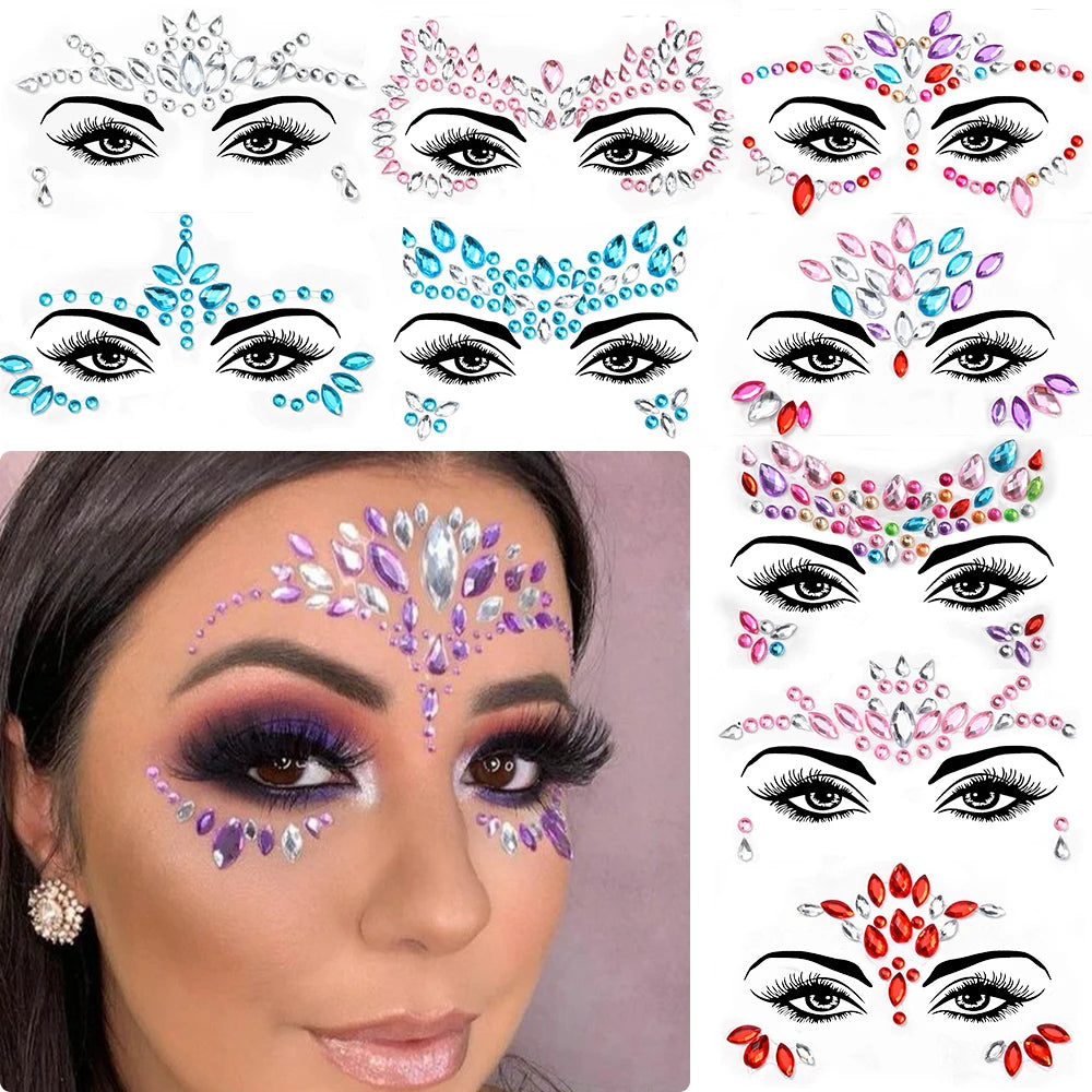 5Pcs/lot Mixed Shinying Girl Nail Glitter Face Stickers Rhinestone 3D Colorful Random Nail Face Crystal DIY Makeup Face/Body Dia