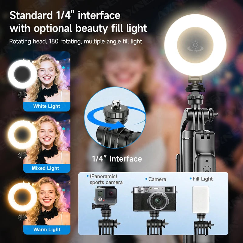 AXNEN New 1.7M Wireless Selfie Stick Tripod Foldable Stand For Gopro Action Camera Smartphones Balance Steady Shooting Live Vlog