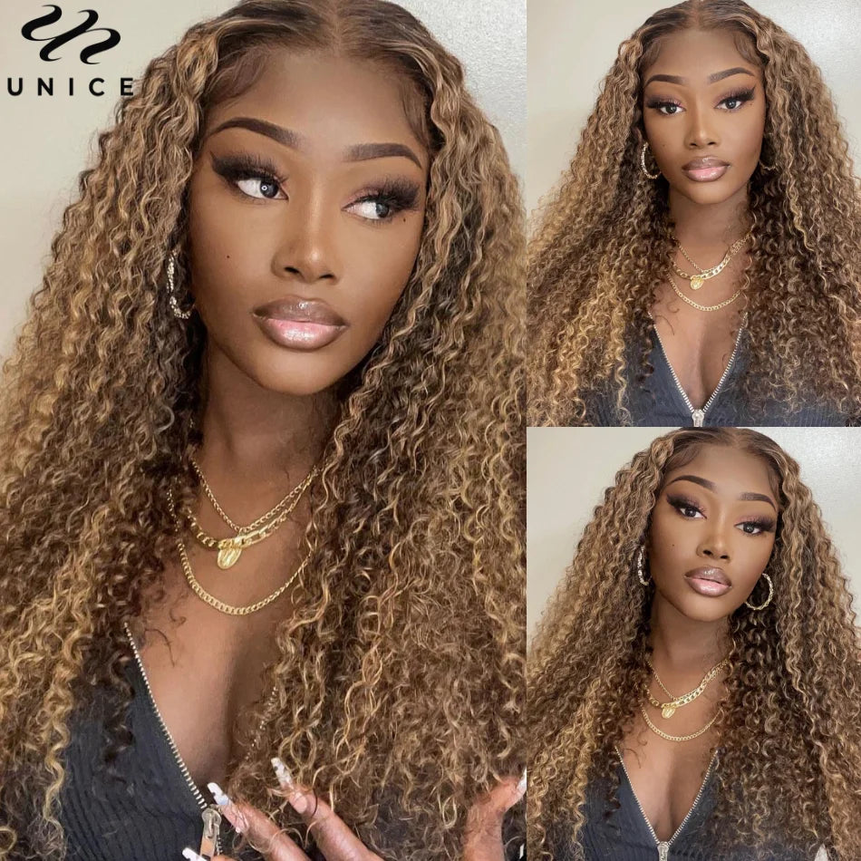 UNICE Hair TL412 Blonde Highlight Curly Hair Bundles 1/3/4 PCS Deal Pre Colored Human Hair Bundles Sew In Weaves Extentions