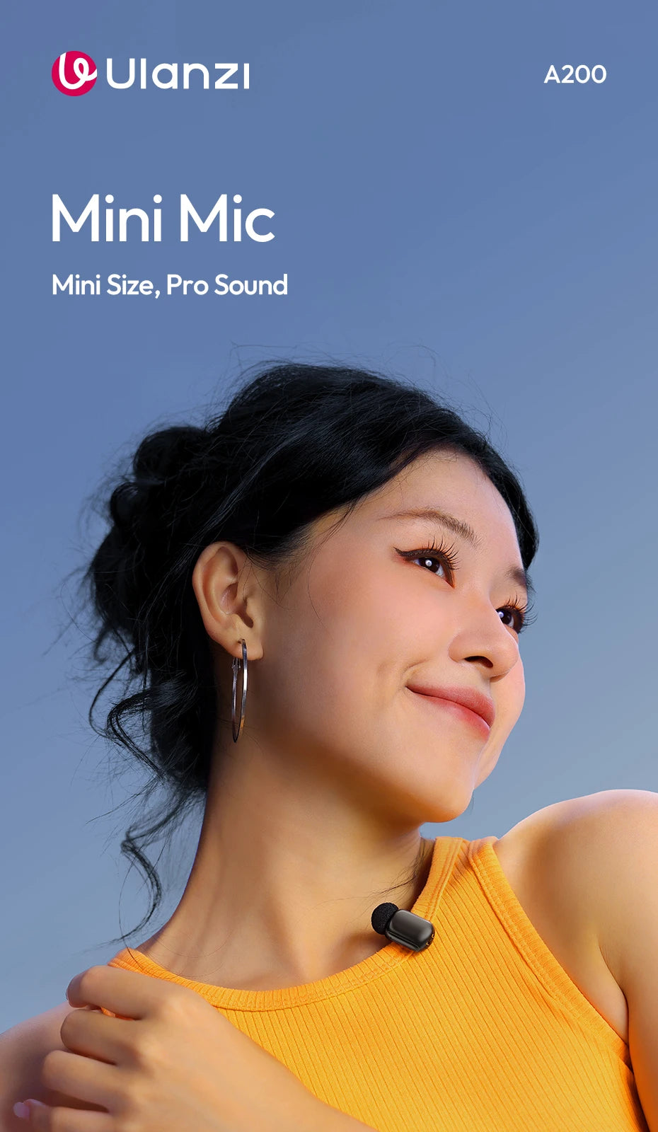 Ulanzi A200 Mini Mic 48kHz/24bit 100m Wireless Range SNR 75dB for Livestreaming Street Interviews Vlogging Wedding Videography