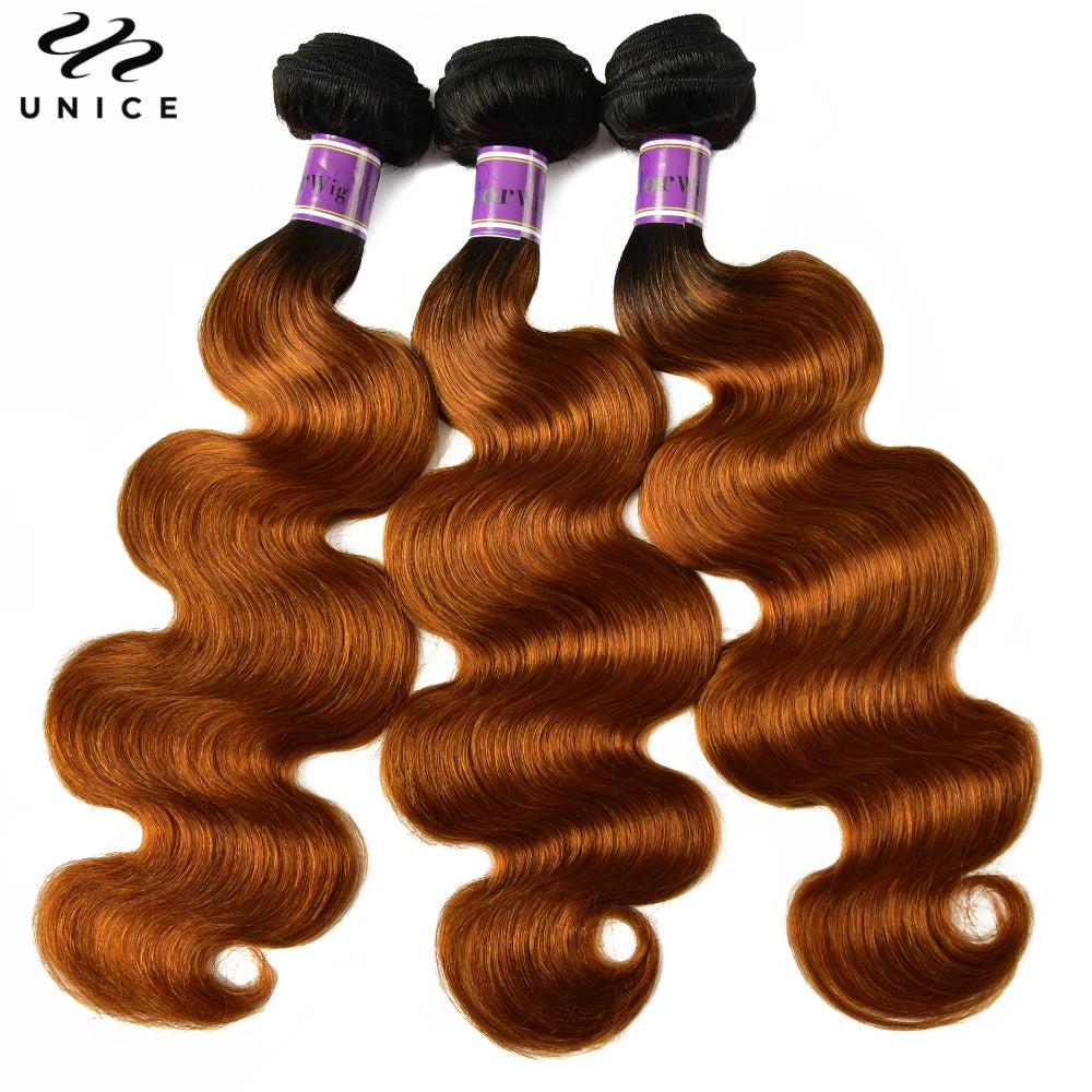 UNice Hair #30 Brown Colored Body Wave Human Hair Bundles 1/3/4 PCS Deal 100Grams Per Bundle Sew In Bundles Quick Weaves
