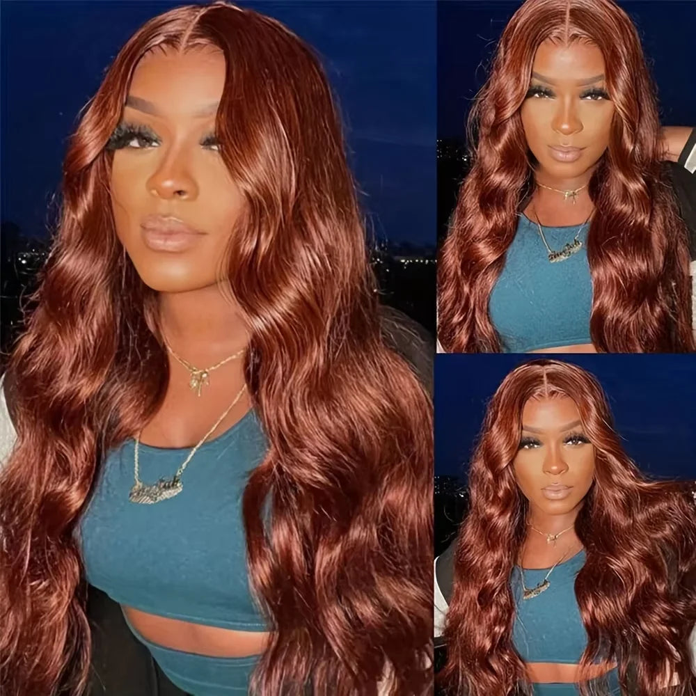 Auburn Reddish Brown Body Wave Lace Front Wig - 100% Human Hair HD Lace 13x6 Frontal Wig
