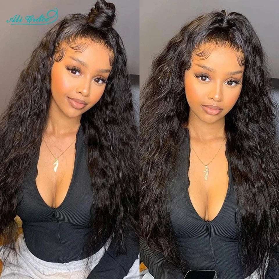 Ali Grace Glueless Wig Peruvian Water Wave 13x4 Lace Front Human Hair Wig Preplucked Water Deep Wave Lace Front Wigs For Women