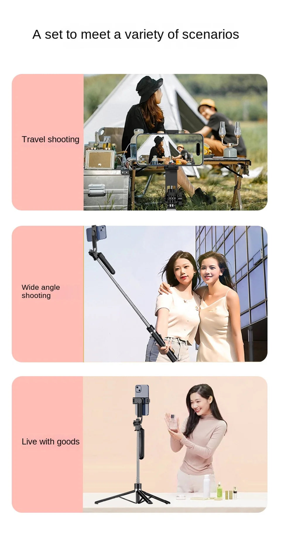 FGCLSY 1.7M selfie stick tripod with Light wireless remote control 360 ° rotation for smartphone video recording live streaming