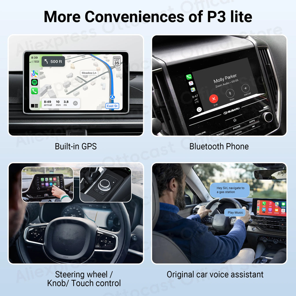 OTTOCAST New P3 Lite OttoAiBox Wireless CarPlay Android AI Box for Youtube for TikTok Car Accessories for OEM CarPlay Car Gift