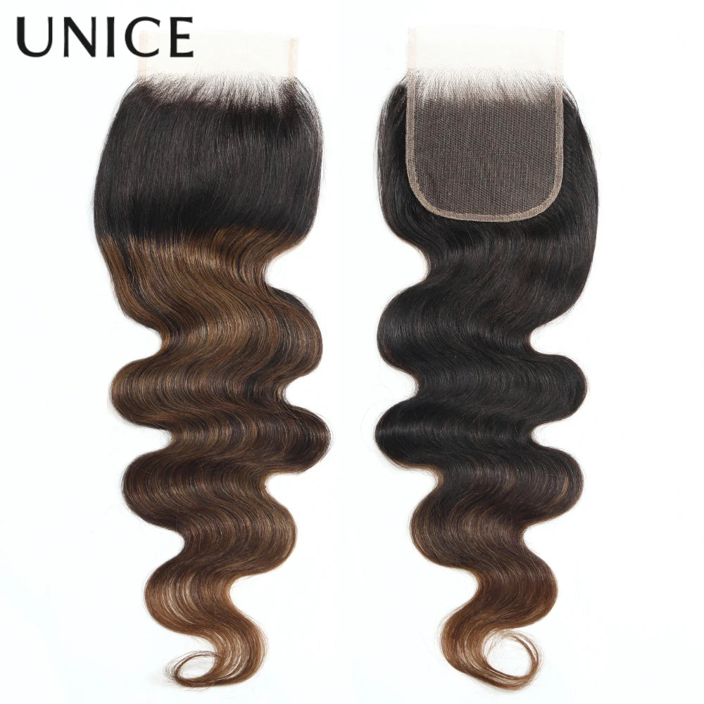 UNICE Hair Chestnut Brown Body Wave Human Hair Bundles With Closure 2/3/4 PCS Hair Bundles With 4x4 Lace Closure