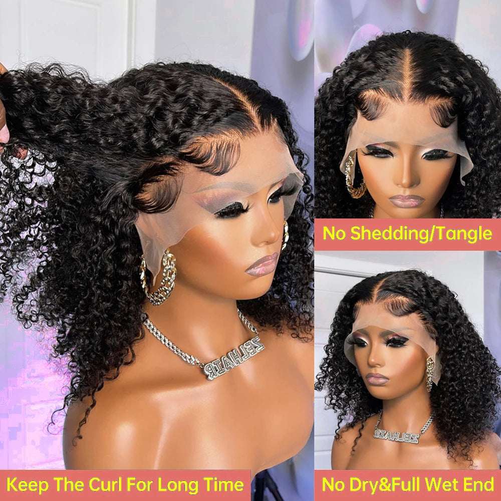 250 Density Water Curly Short Bob Wig Glueless Human Hair Brazilian Deep Wave 13x4 13x6 HD Lace Frontal Human Hair Wig For Women