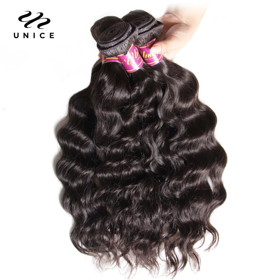 Unice Hair 3PCS Natural Wave Peruvian Hair Bundles 100% Human Hair Weaves 8"-26" Natural Color Remy Hair Extension Free Shipping