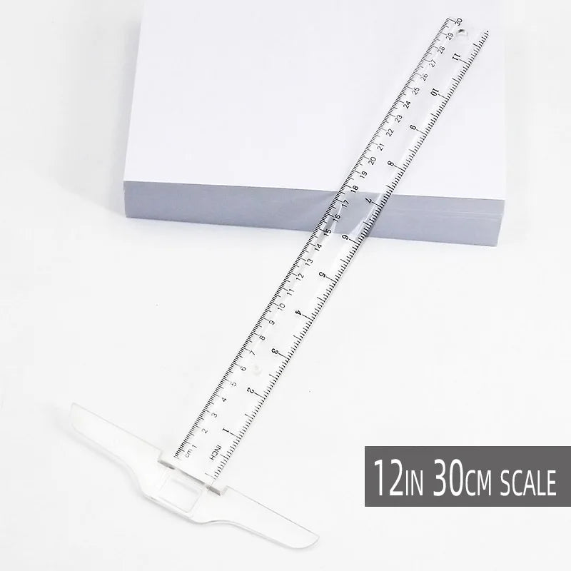 1Pc T-shaped Double Side Scale Ruler Drafting Drawing Tool Plastic School Office Supplies Stationery Accessory 30cm (Inch, Cm)
