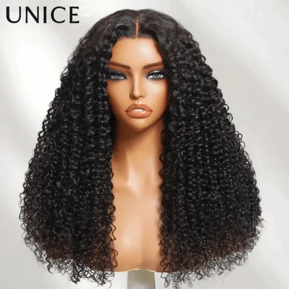 Unice Hair Jerry Curly Wig With Coily Edges 7x5 Lace Pre Cut Pre Bleached Glueless Wig Human Hair Ready To Wear 150% Density