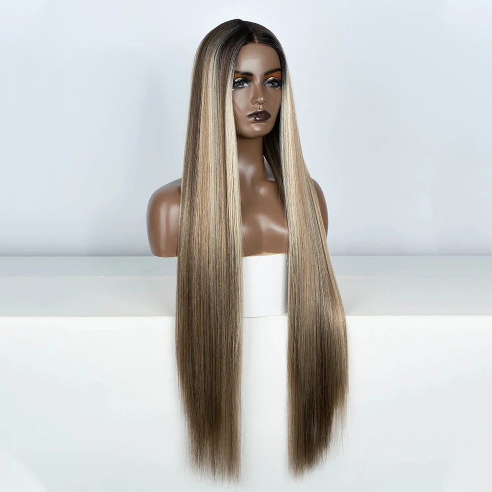Premium 38 Inch Synthetic Lace Front Wig - Long Straight Heat Resistant Hair for Women