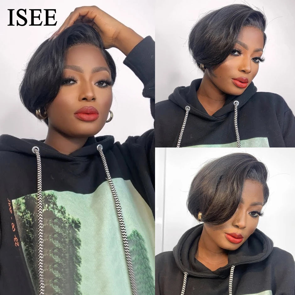 ISEE HAIR Short Bob Wig Lace Front Human Hair Wigs For Women Human Hair Straight Pixie Cut Wig 13X4 Lace Frontal Wig Human Hair
