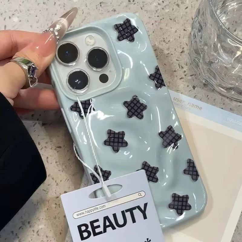 Dopamine Star Meteorite Textured Phone Case for iPhone 16 15 14 Plus 13 12 11 Pro Max XS Max XR XS X 8 7 Plus Soft Covers Funda