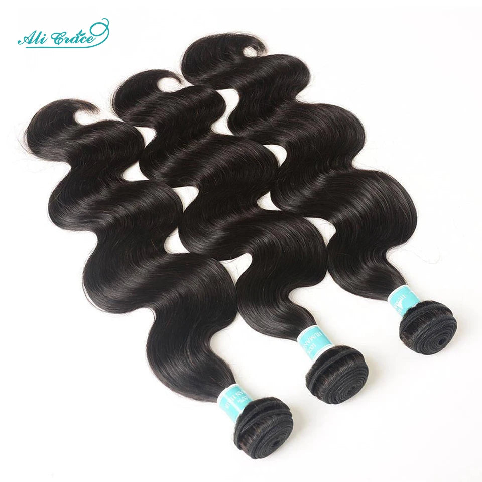 ALI GRACE Hair Indian Body Wave Hair Bundles Deal 100% Remy Human Hair Extensions Body Wave 3 Bundles Natural Color 10-28 inch