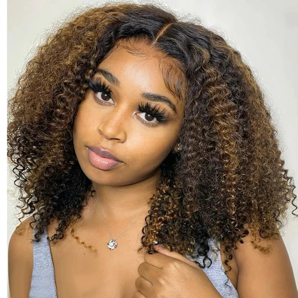 10A 6x5 Glueless Lace Human Hair Wigs Ready To Wear And Go Short Curly Ombre Highlights Brown Blonde Ginger 99J Colored Wigs