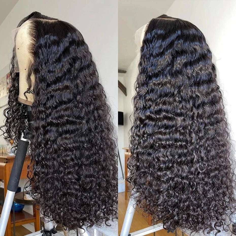 34 36Inch Deep Wave 13x4 13x6 Transparent Lace Frontal Wig Human Hair Water Curly 4x4 Lace Closure Wigs For Black Women Bling