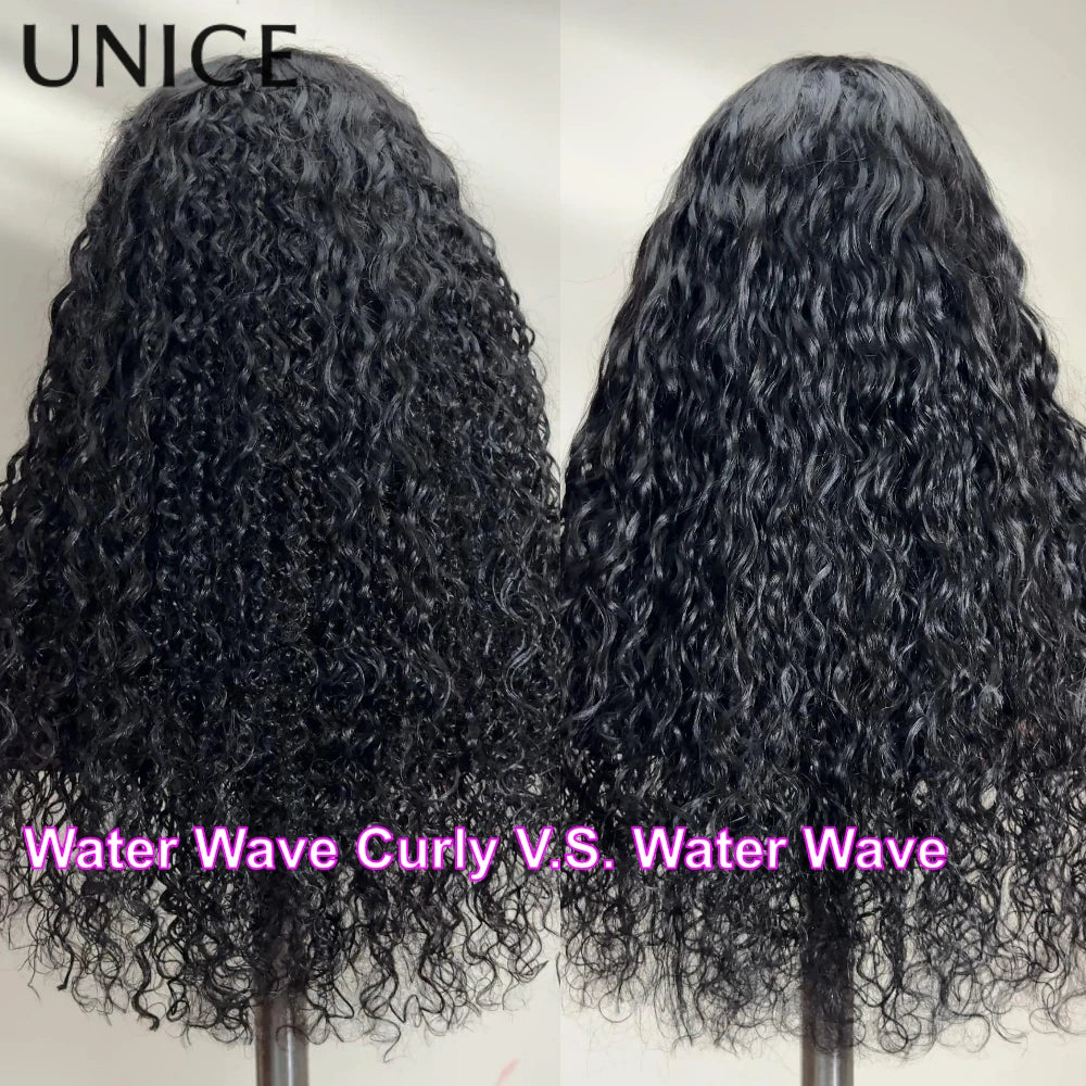 UNice Bouncy Water Wave Curly Wig With Invisi Drawstring 7x5 & 13x4 Pre Cut Pre Bleached Glueless Wig Human Hair 150% Density