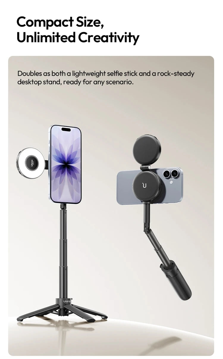 Ulanzi MT71 MagLock Mini Selfie Stick 4-Section Extendable Pole Cell Phone Accessories Tripod for Vlog Tiktok Live Streaming