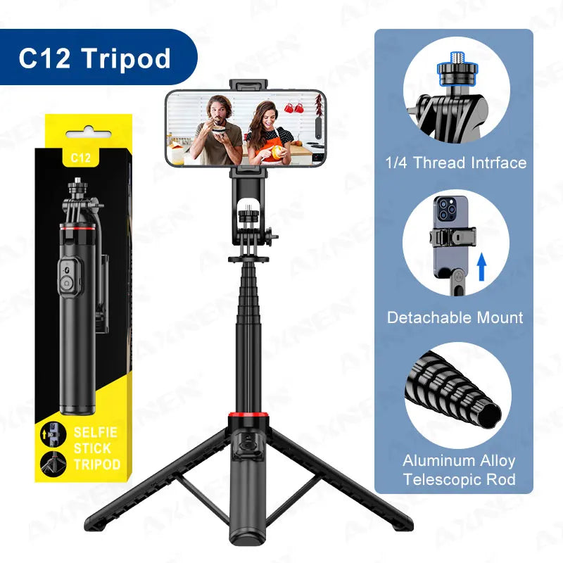 AXNEN Mobile Phone Tripod C12/C13 Tipods for Cellphone Gopro Action Camera, 1325mm Stand with Wireless Bluetooth Remote for Live