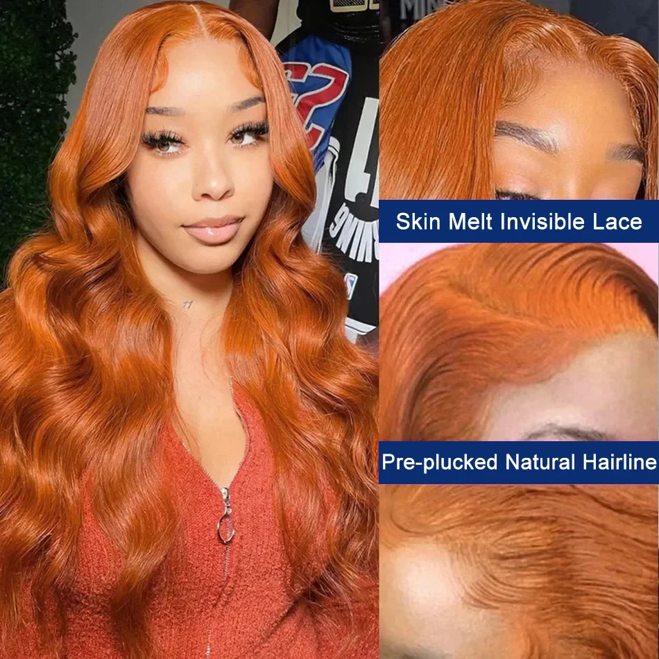 Ginger Orange 13x6 Lace Front Wigs Human Hair Body Wave 13x4 Human Hair Lace Frontal Wigs Transparent Lace Wig For Women