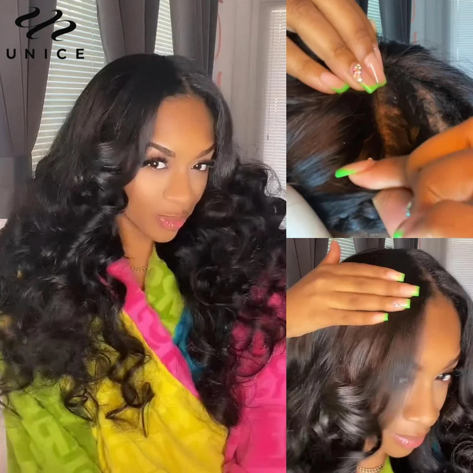 UNice Hair Drawstring Body Wave V Part Wig Natural Color 100% Human Hair Wigs Clip In V-Part Wig Mini Leave Out 150% Density