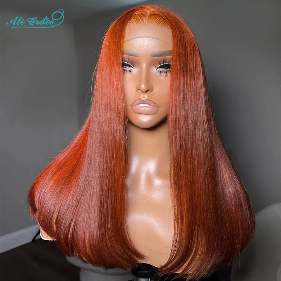 Ali Grace Ginger Orange Straight Human Hair Wigs Transparent 4x4 Lace Closure Wig Preplucked Hairline Human Hair Wigs for Womem
