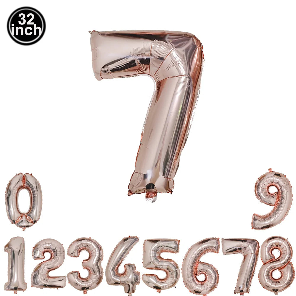 32inch Hot Pink Rose Foil Number Balloons Girls Birthday Pink Large Number Balloon Birthday Wedding Baby Shower Party Decor