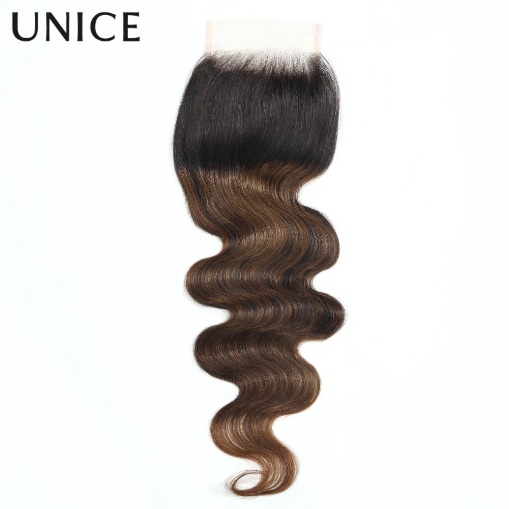 UNICE Hair Chestnut Brown Body Wave Human Hair Bundles With Closure 2/3/4 PCS Hair Bundles With 4x4 Lace Closure