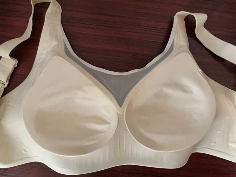 Plus Size Jelly Gum Full Cover Semi Fixed Large Cup Lace Underwear Anti Glare Mesh Woman Bra Comfortable  Gathering