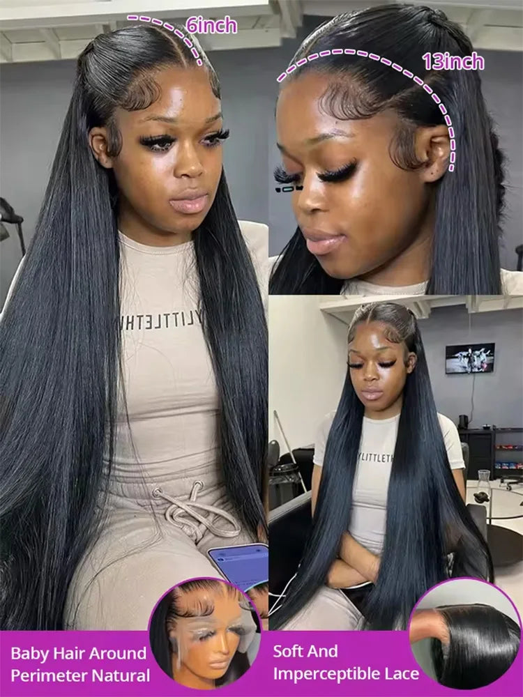 40 42 Inch 13x4 13x6 HD Transparent Bone Straight Lace Front Wigs 250 Density 360 Full Lace Brazilian Human Hair Wigs For Women