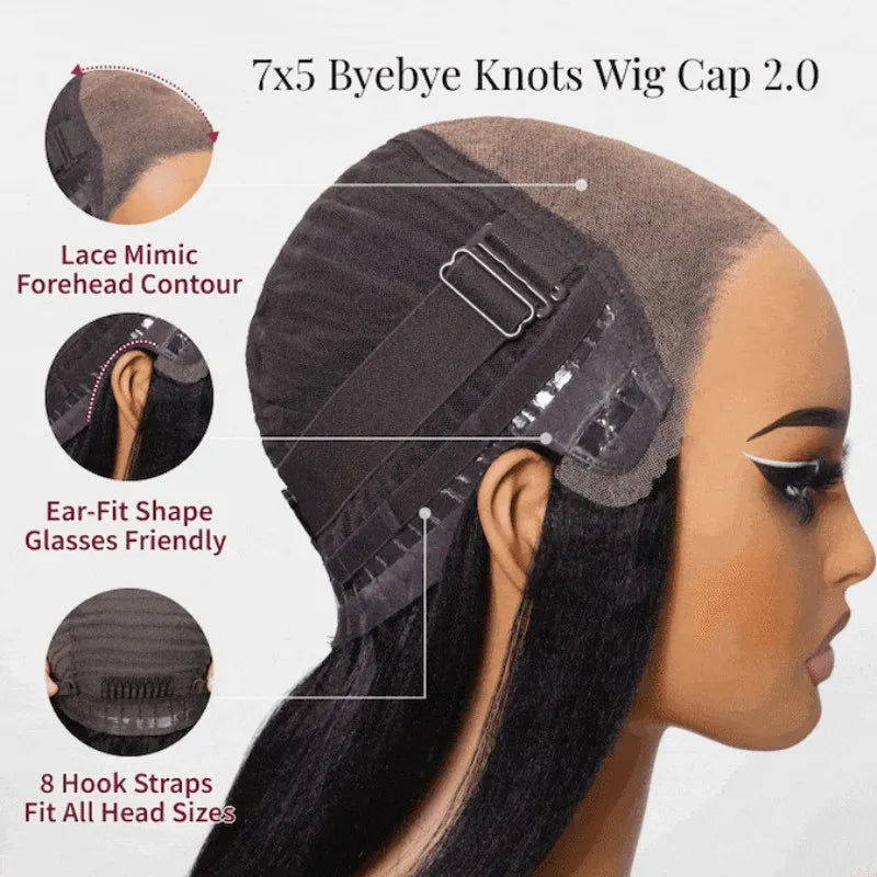 UNice 7x5 Lace Front Wig Human Hair Bye Bye Knots Light Brown with Black Roots Bob Style Side Part Adjustable Drawstring