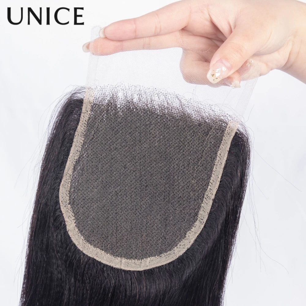 UNICE Hair Yaki Straight Human Hair 4x4 Lace Closure Only 1PC Free Part Lace Closure
