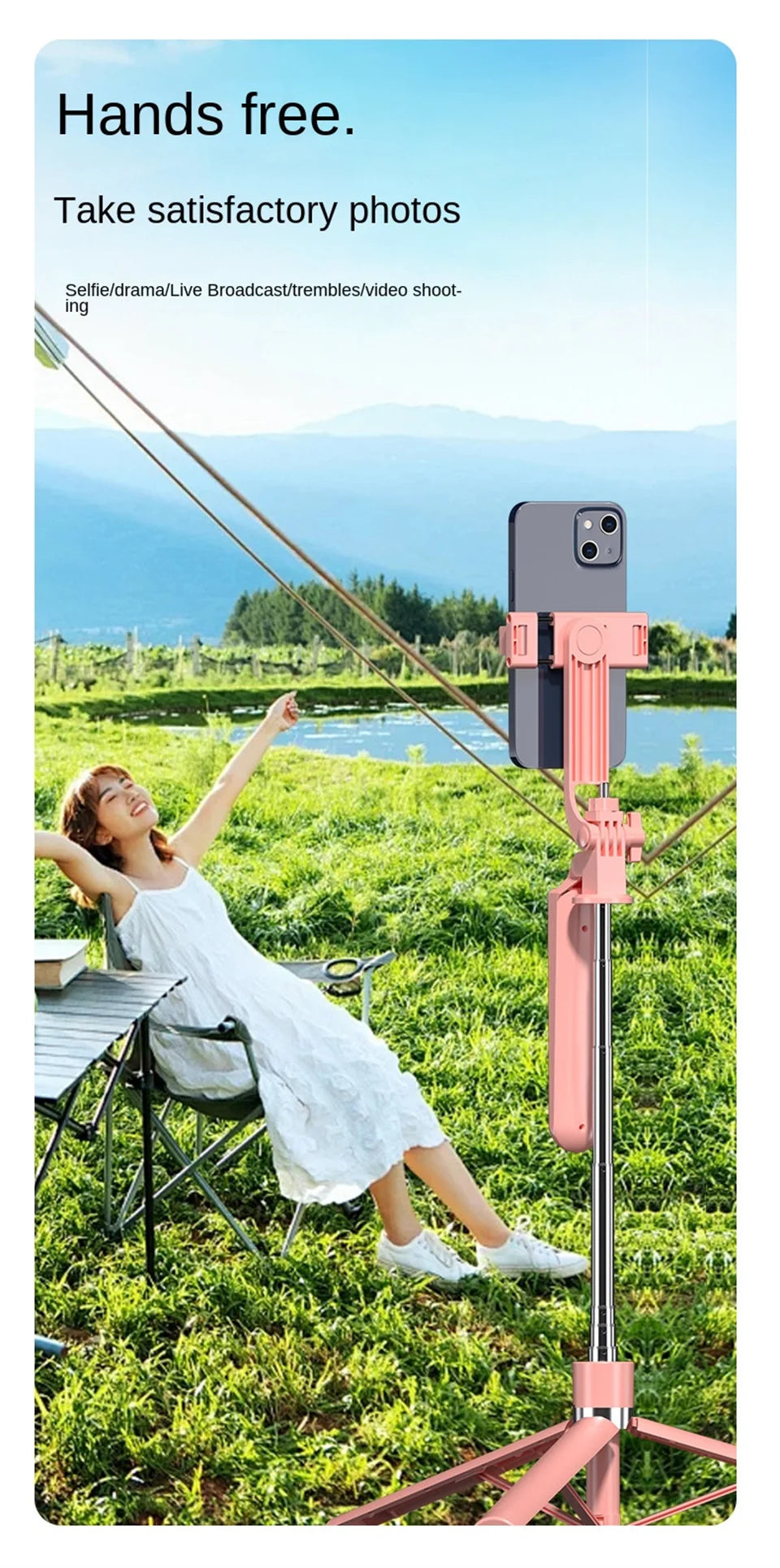FGCLSY 1.7M selfie stick tripod with Light wireless remote control 360 ° rotation for smartphone video recording live streaming