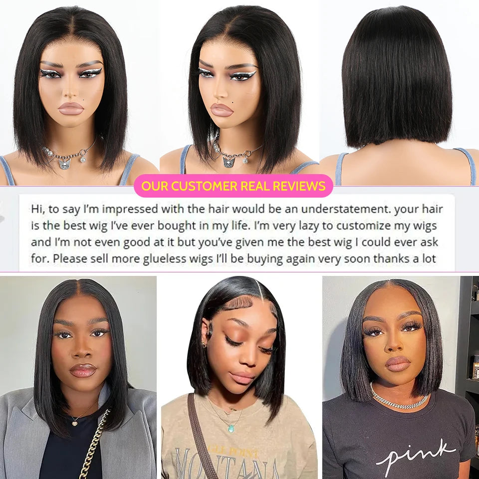 ISEE Hair 4x4 Wear Go Glueless Wigs Preplucked Straight Short Bob Prebleached Ready To Wear Wigs For Women PreCut Lace Wear Go