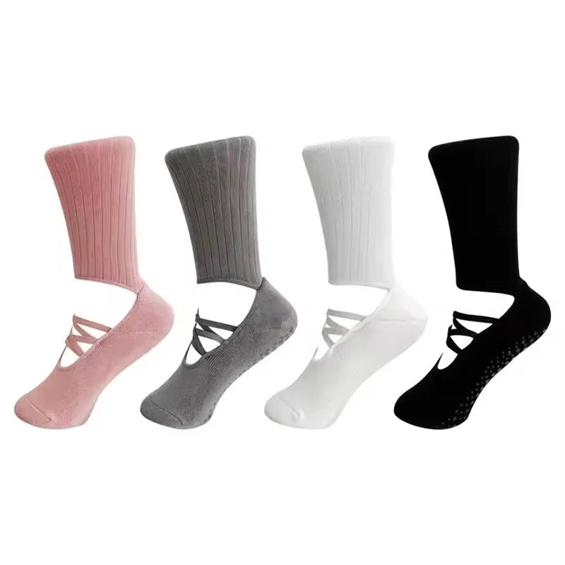 Pilates Fitness Breathable Socks Anti Slip Design Middle Tube Sweat Absorbing Grabbing Ballet Straps Elegant Comfortable Socks