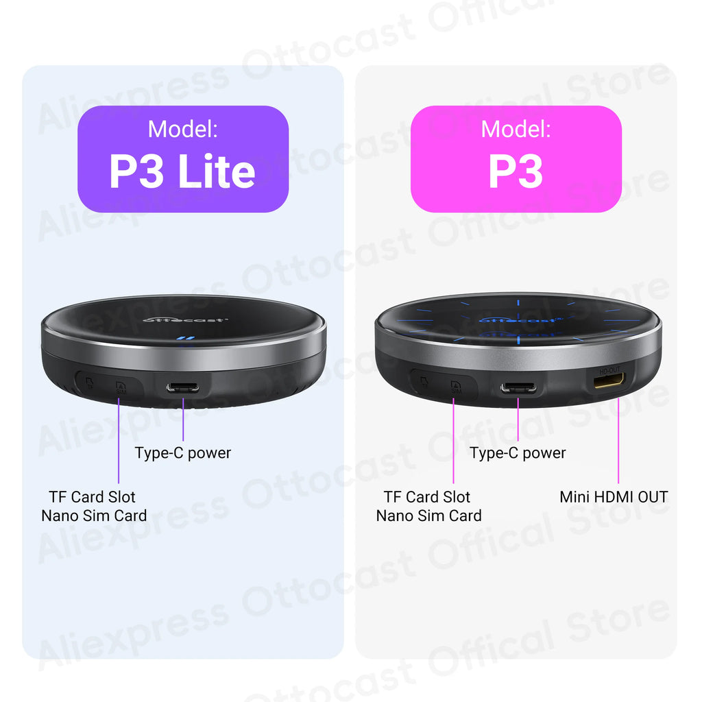 OTTOCAST New P3 Lite OttoAiBox Wireless CarPlay Android AI Box for Youtube for TikTok Car Accessories for OEM CarPlay Car Gift