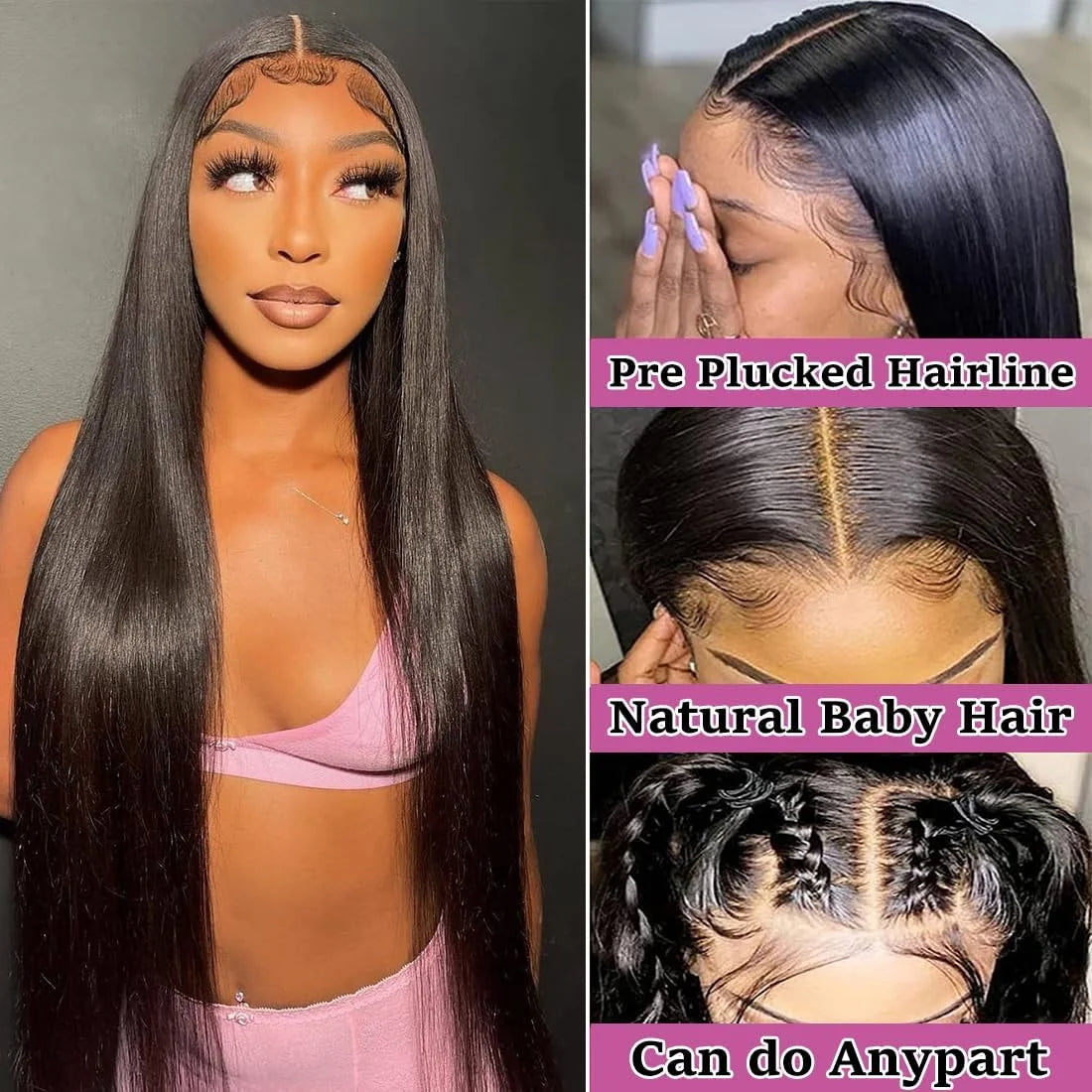 ISEE Hair Glueless 13x6 Straight Full Lace Frontal Wigs HD Pre Cut Lace Pre Plucked Invisi Draw Strings Virgin Human Hair Wigs