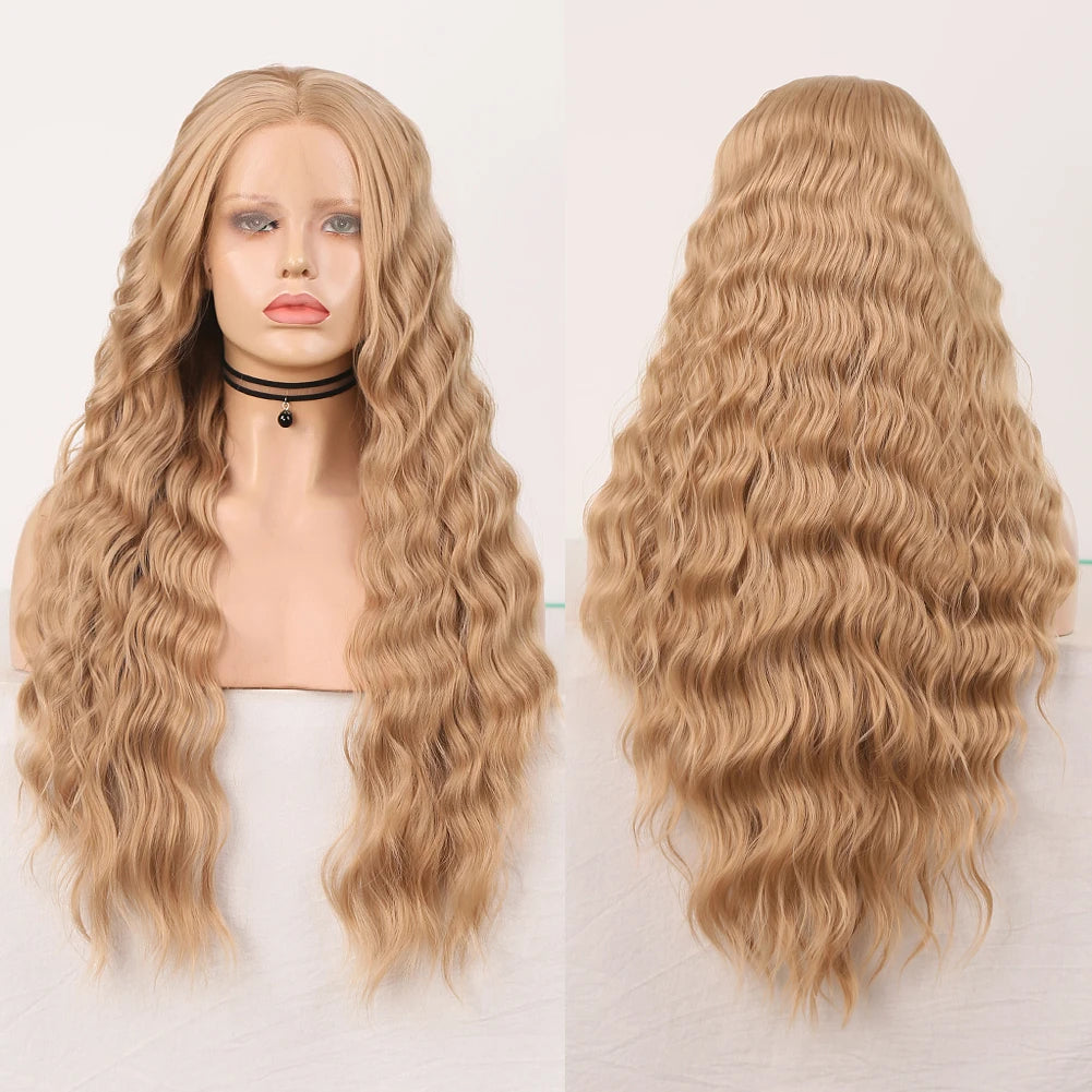 Premium Synthetic Lace Front Wig - Natural Wavy Brown Hair for Black Women | Pre-Plucked Swiss Lace
