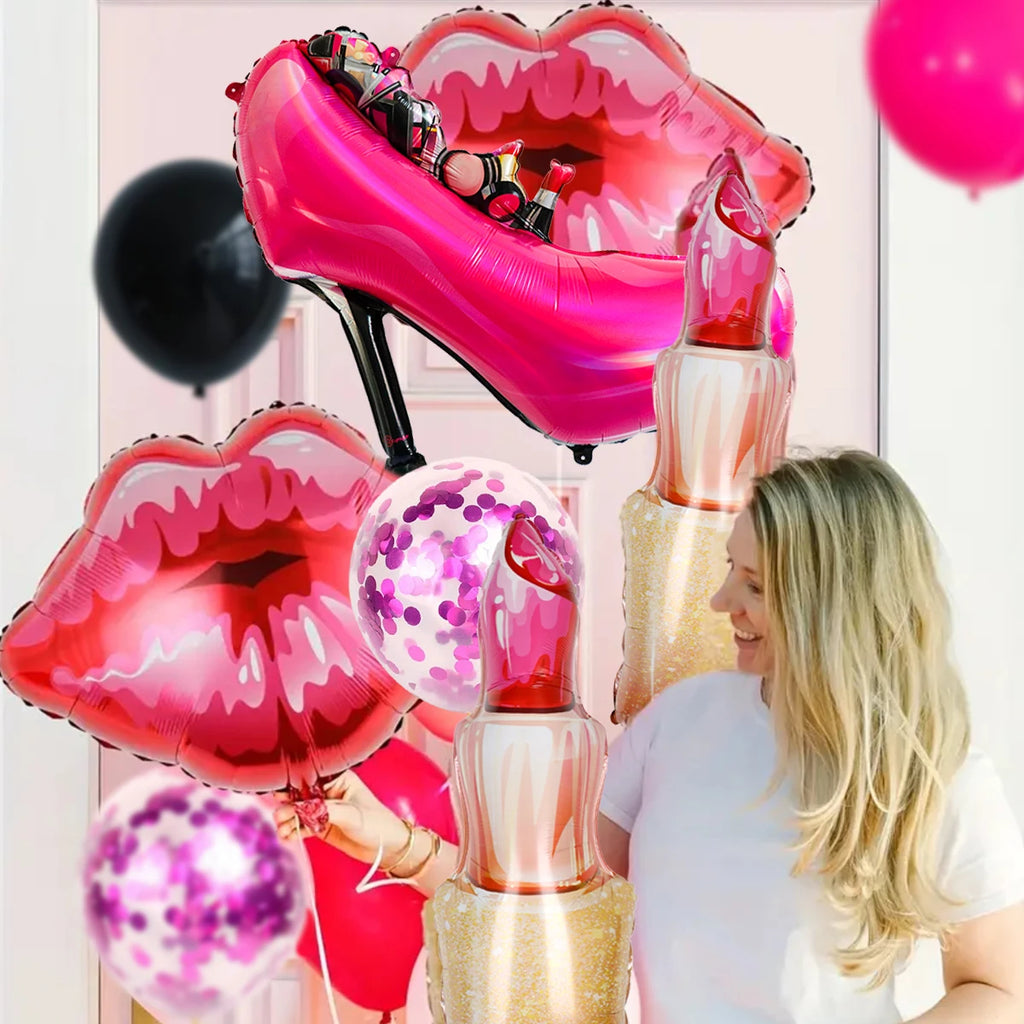 Lipstick lip-shaped aluminum foil balloon Valentine's Day girls party decorations birthday makeup party memorial decorations