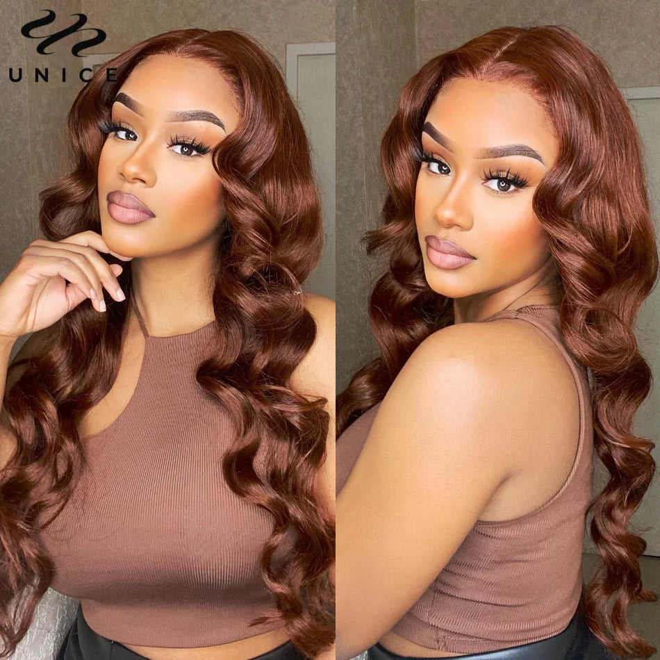 UNICE Hair Reddish Brown Body Wave Human Hair Bundles with Closure 100% Human Hair 4x4 Lace Closure With 2/3/4 PCS Bundles Deal