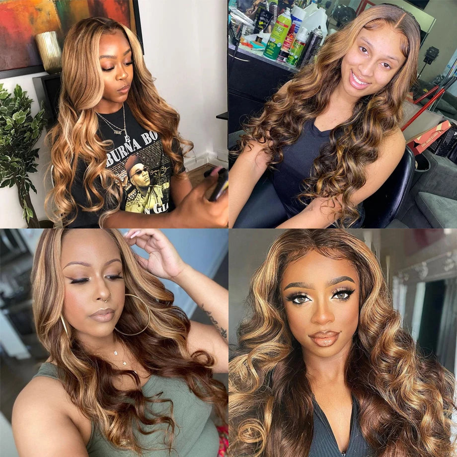 Premium HD Lace Frontal Wig - Honey Blonde Highlight Body Wave Human Hair Wig 13x4 13x6 Glueless Pre-Plucked