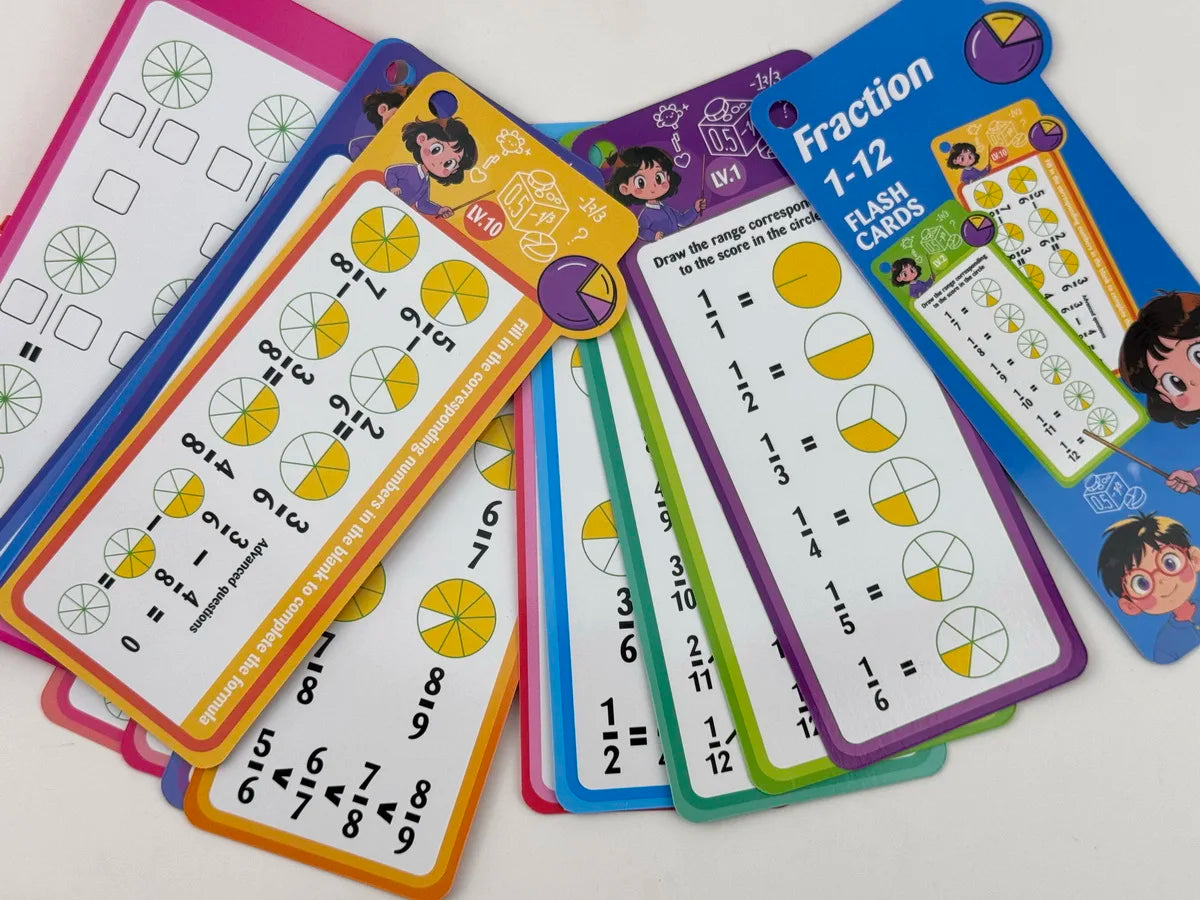 1Set(15pcs) Math Addition Subtraction Multiplication Division Fraction Erasable Reusable Number Learning Cards Teaching Tools