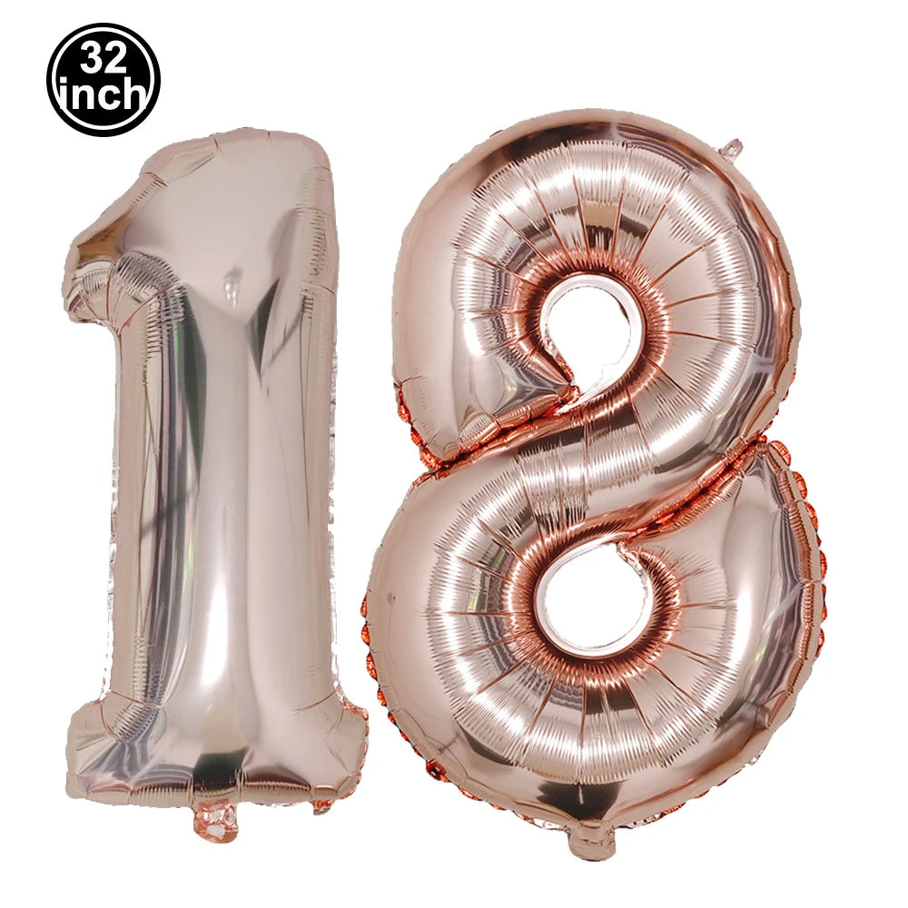 Number 18 Balloon 18 Digit Balloon Eighteen Figure Blue Green 18th Birthday Big Large Red Rose Golden Black Colorful 32inch Ball