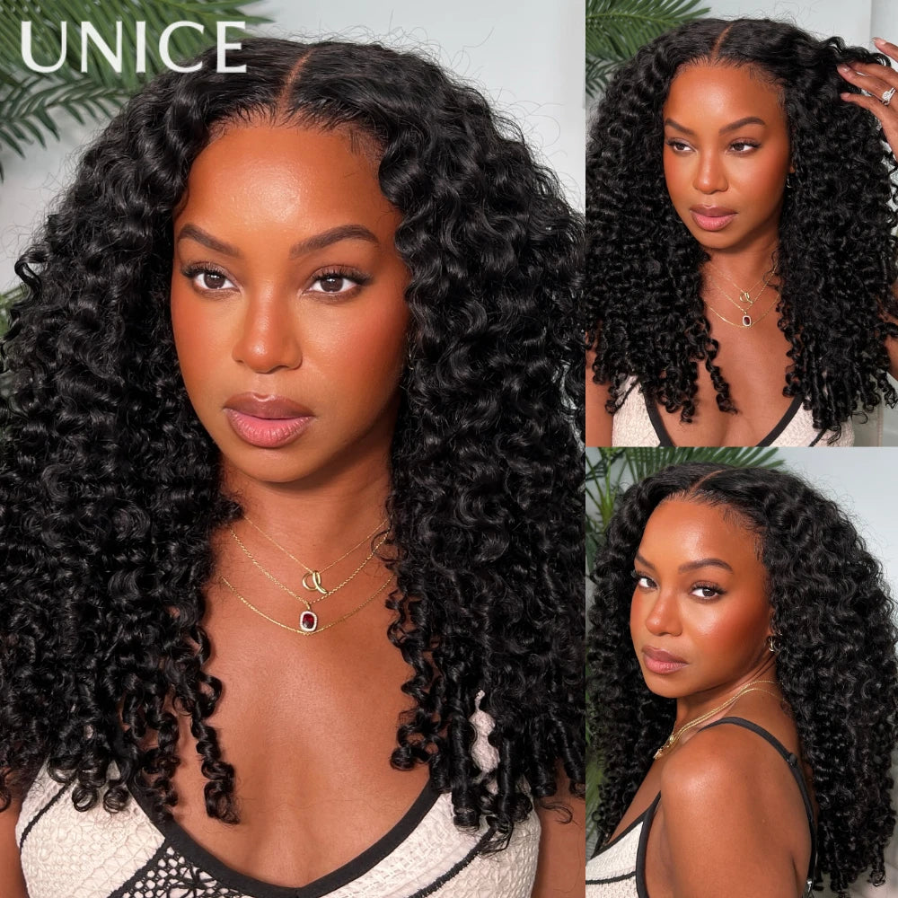 UNice Hair 7x5 & 13x4 Lace Curly Wig With Finger Coil Ends Pre Cut Pre Bleached Glueless Wig Human Hair Ready To Wear