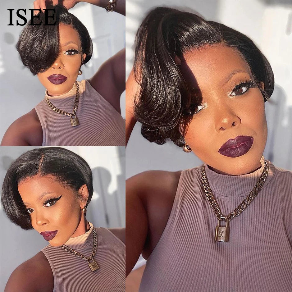 ISEE HAIR Short Bob Wig Lace Front Human Hair Wigs For Women Human Hair Straight Pixie Cut Wig 13X4 Lace Frontal Wig Human Hair
