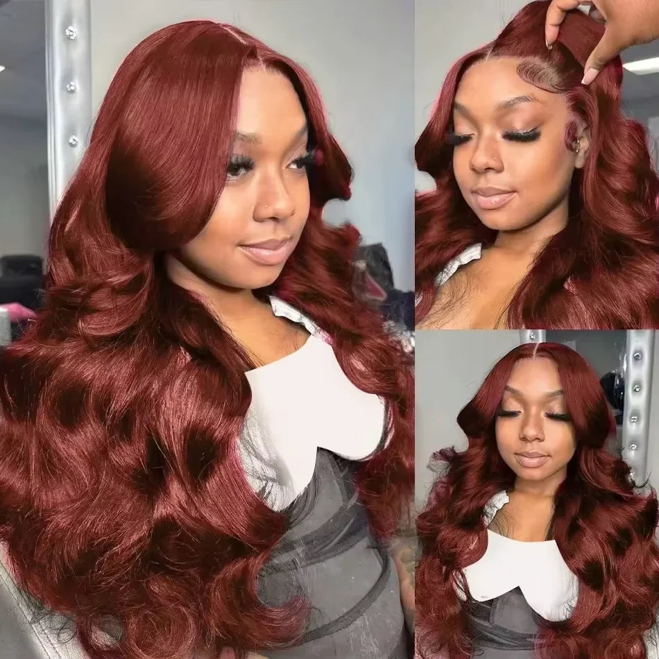 Auburn Reddish Brown Body Wave Lace Front Wig - 100% Human Hair HD Lace 13x6 Frontal Wig
