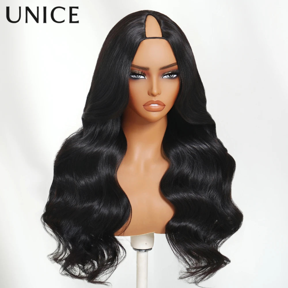 UNICE Hair Upgraded Drawstring Body Wave V Part Wig 100% Human Hair Natural Color V-Part Wig Ombre Brown VPart Wigs 150% Density